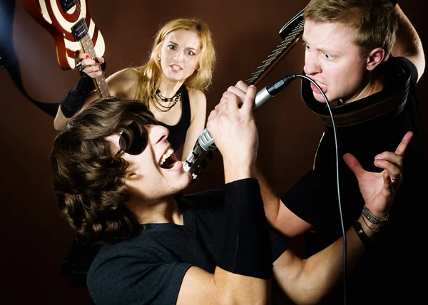 Rock band in studio — Stock Photo, Image