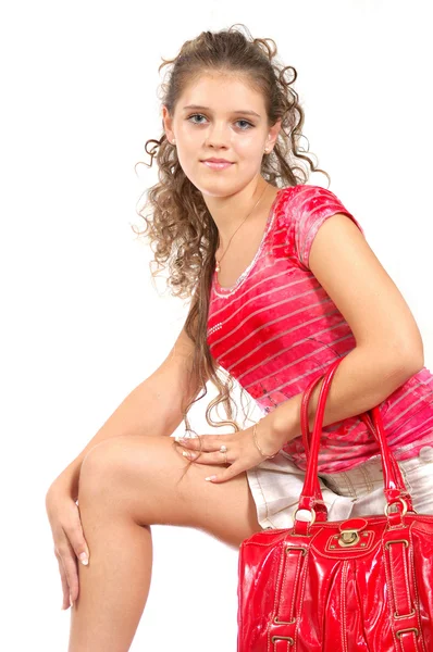 Mädchen mit roter Tasche — Stockfoto