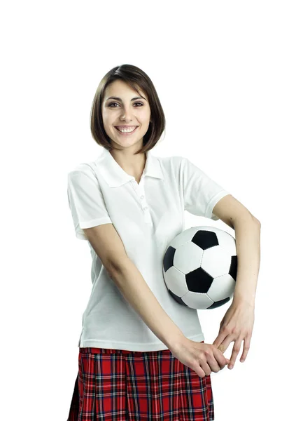 Жінка з футбольним м'ячем — стокове фото