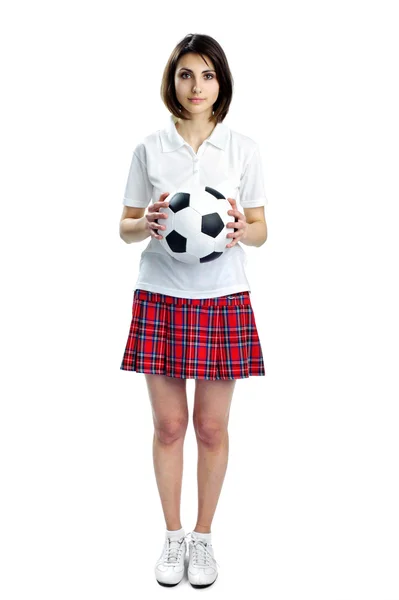 Žena s fotbalovým míčem — Stock fotografie