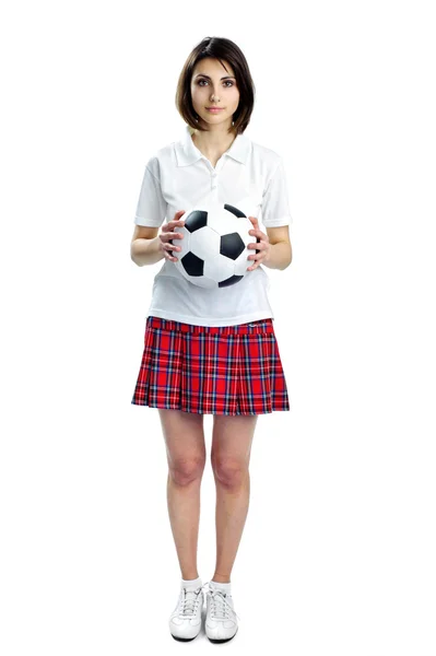 Mujer con pelota de fútbol — Foto de Stock