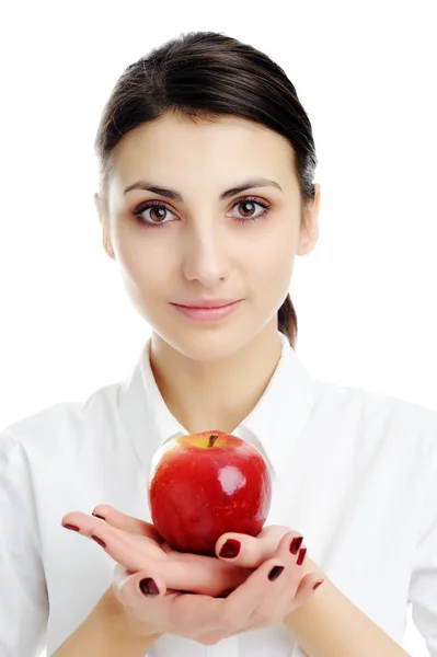 Girl holding red apple — Stock Photo, Image