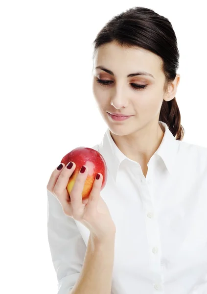 Niña sosteniendo manzana roja — Foto de Stock