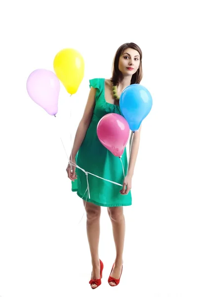 Młoda kobieta z balonami — Zdjęcie stockowe