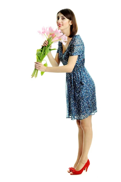 Femme avec des fleurs — Photo