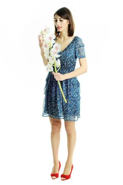 Žena s květinami — Stock fotografie