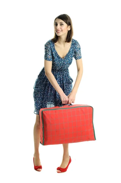 Žena s červená taška — Stock fotografie