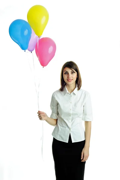 誕生日用風船を持つ女性 — ストック写真