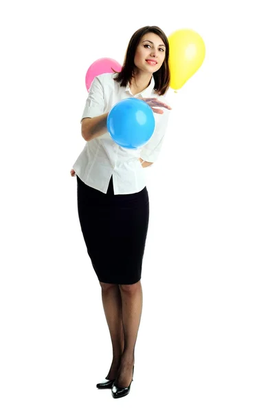 Femme avec des ballons d'anniversaire — Photo