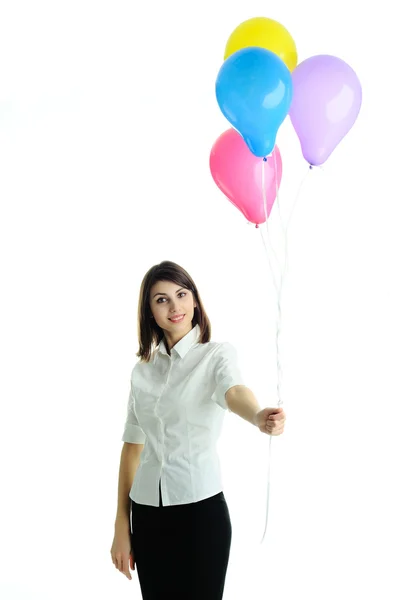 Kobieta z urodziny balony — Zdjęcie stockowe
