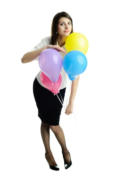 Kvinna med födelsedag ballonger — Stockfoto