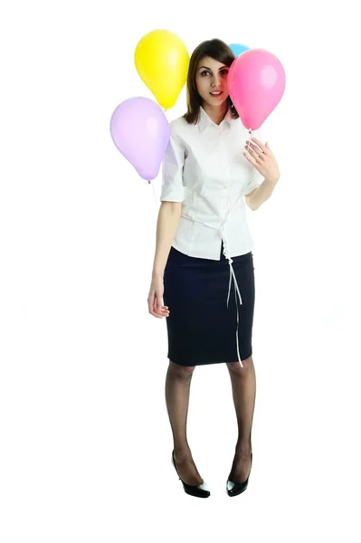 Mujer con globos de cumpleaños —  Fotos de Stock
