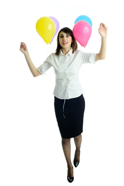 Mulher com balões de aniversário — Fotografia de Stock