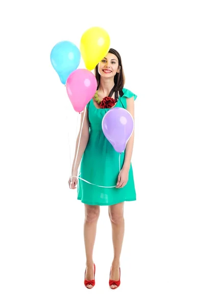 Νεαρή γυναίκα με μπαλόνια — Φωτογραφία Αρχείου