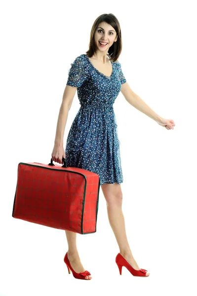 Trevlig kvinna med väska — Stockfoto