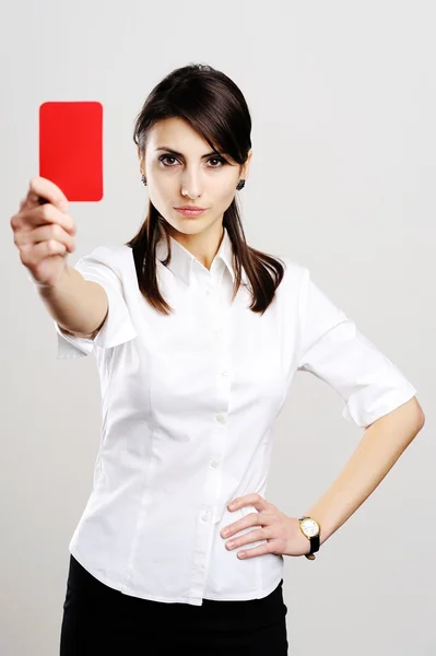 Donna che mostra il cartellino rosso — Foto Stock