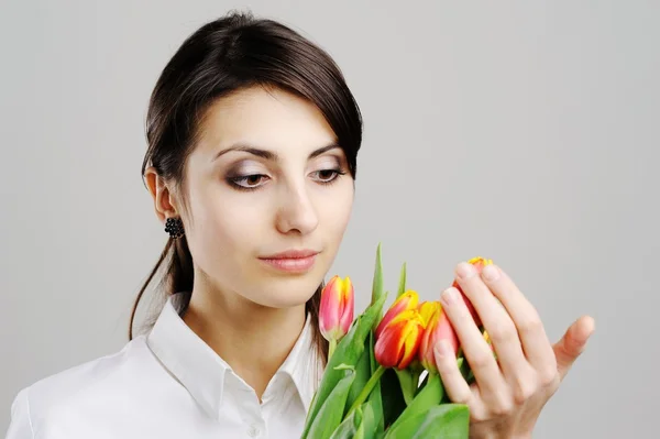 Žena s Tulipán — Stock fotografie