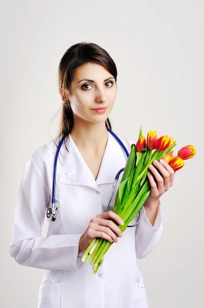 Woman with tulip — Stock Photo, Image