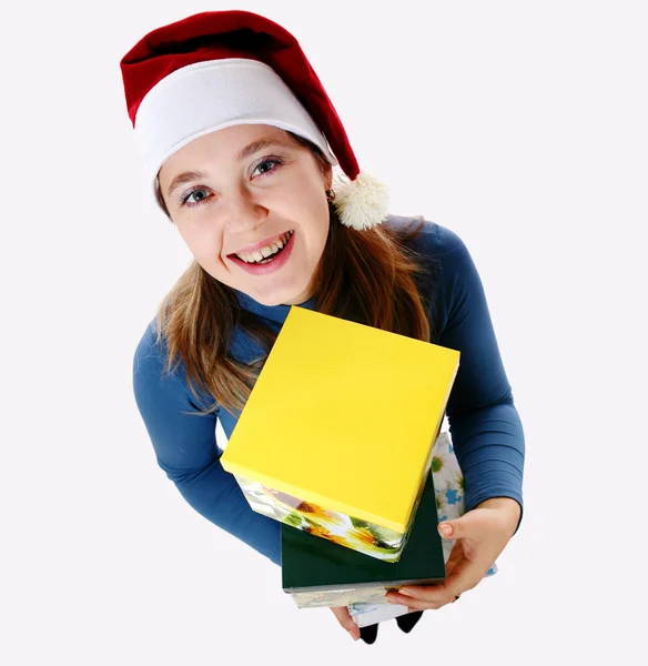 Usmívající se dívka s dárky — Stock fotografie