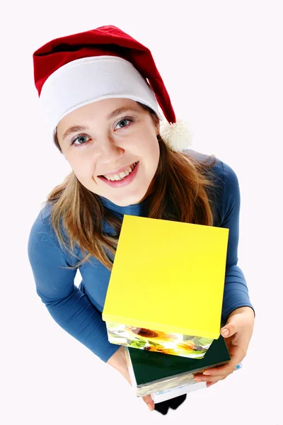 Smiling girl with boxes — Stock Photo, Image
