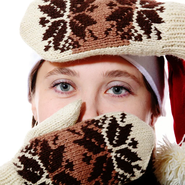 Girl with mittens — Stock Photo, Image