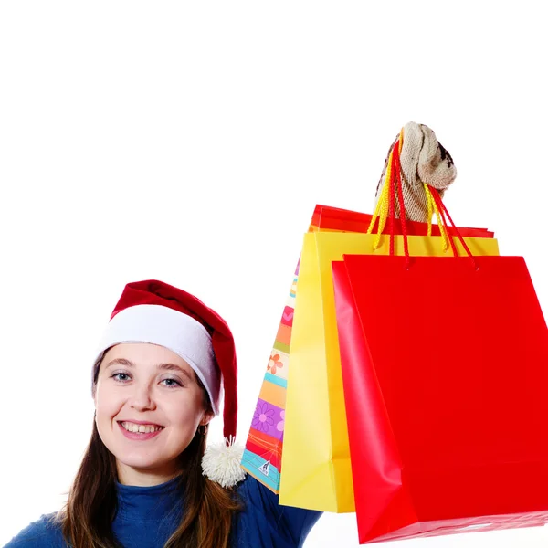 Smiling girl with bags — Stock Photo, Image