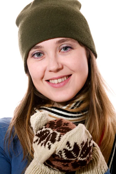 A smiling girl in mittens — Stock Photo, Image