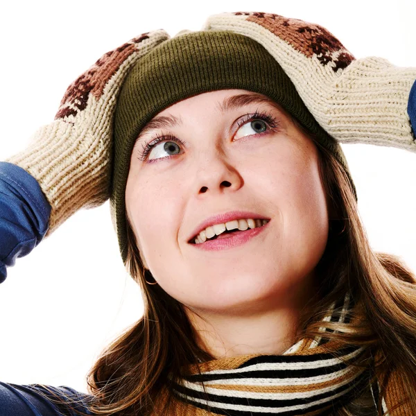 Smiling girl in mittens — Stock Photo, Image