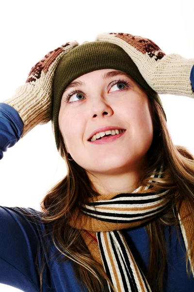 Smiling girl in mittens — Stock Photo, Image