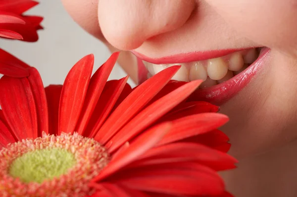 Labbra e fiori rossi — Foto Stock