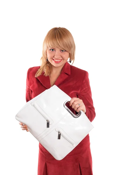 Girl with a white bag — Stock Photo, Image