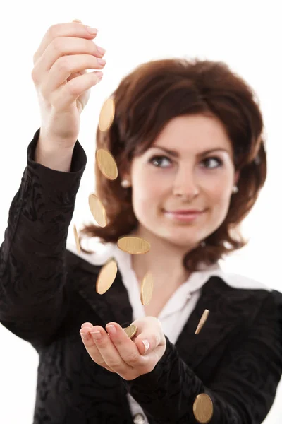 Woman with coins — Stock Photo, Image