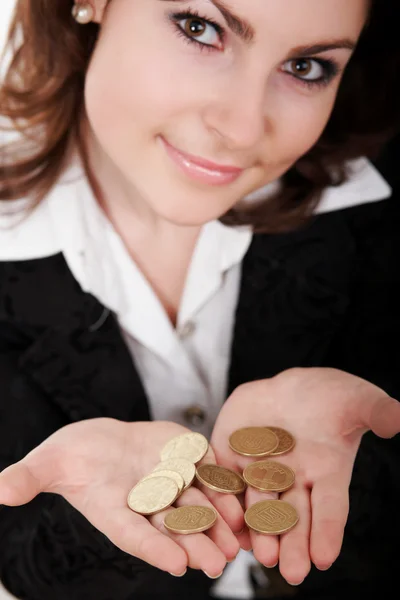 Girl with coins — Stock Photo, Image