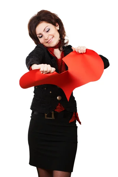 Femme déchirant coeur rouge peper — Photo