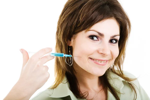 Woman with injection — Stock Photo, Image