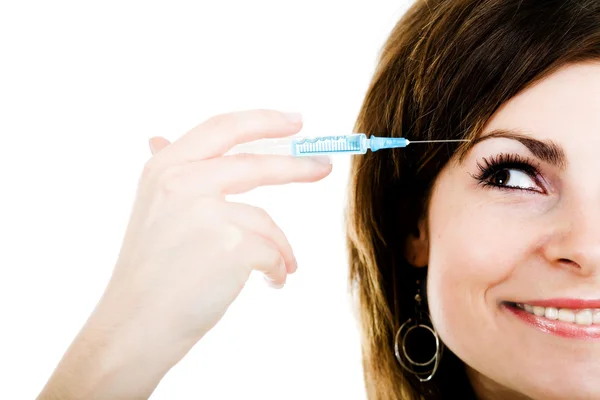 Usměvavá dívka s injekcí — Stock fotografie