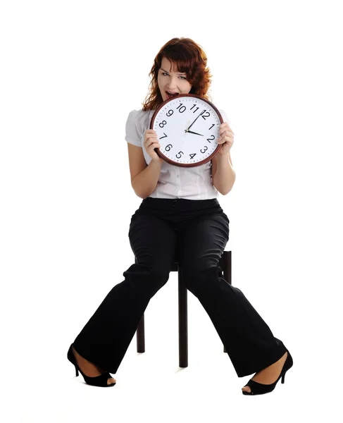 Woman & clock — Stock Photo, Image