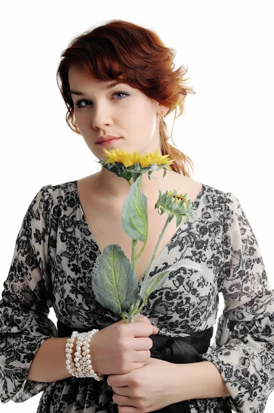 Nő virággal — Stock Fotó