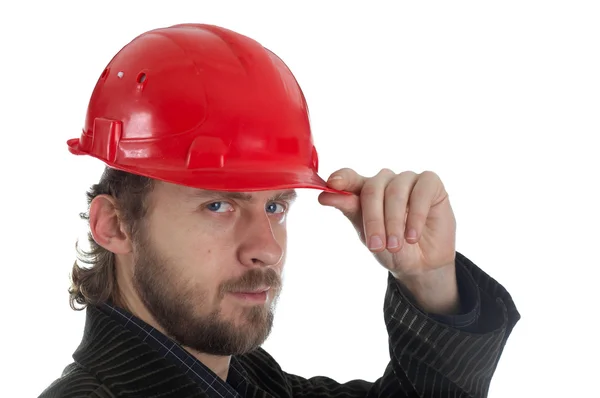 Operaio in casco rosso — Foto Stock