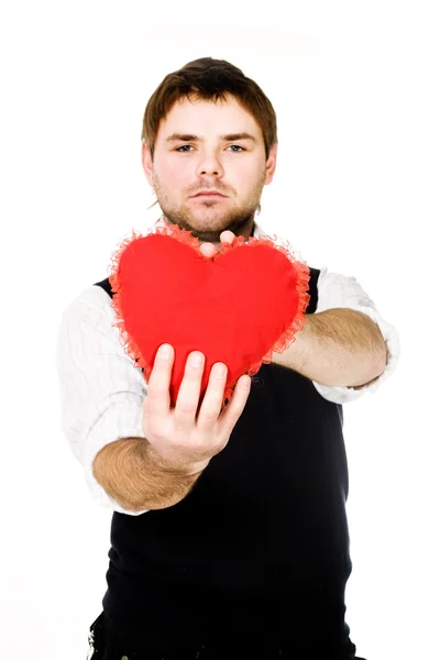 Człowiek z czerwonym sercem — Zdjęcie stockowe