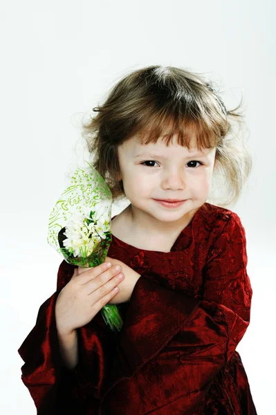 Girl with white flowers — Stock Photo, Image