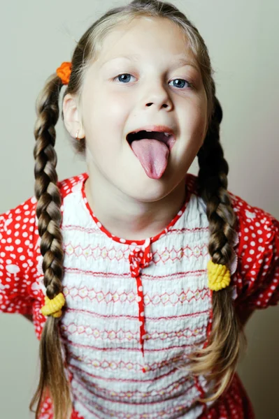 Retro girl tongue pigtails