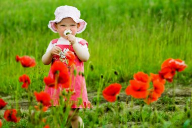 Child with red flower clipart