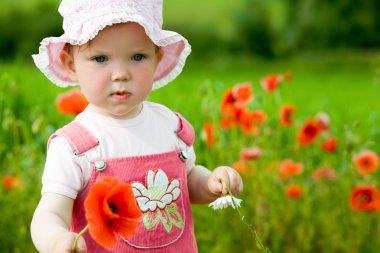 Baby-girl with red flower clipart