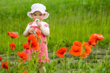 Baby-girl with red flower clipart