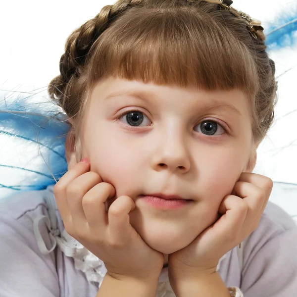 Girl with blue wings — Stock Photo, Image
