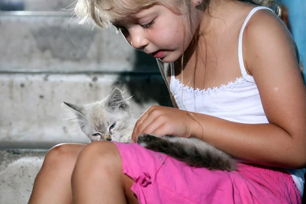 Nettes Mädchen mit Katze — Stockfoto