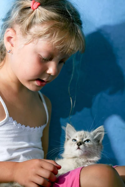Pěkná dívka s kočkou — Stock fotografie