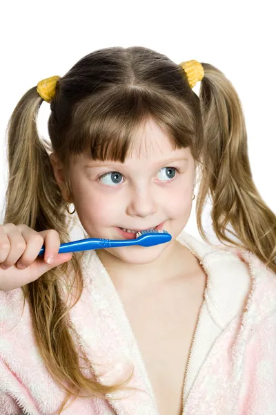 Belle fille avec brosse à dents — Photo