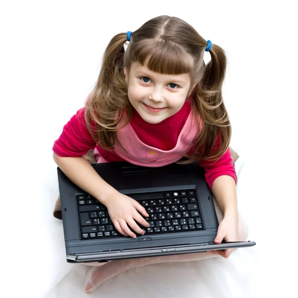 Trevlig tjej med laptop — Stockfoto